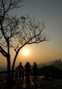 Sunset view with people at the summit of Mt Diecai in Guilin, Guangxi Province, China