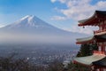 Mt. Fuji aerial viewed from behind red Chureito Pagoda Royalty Free Stock Photo