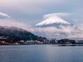 Mt. Fuji at Lake Kawaguchi. in the morning , Japan Royalty Free Stock Photo