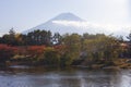 Mt Fuji in autumn view from lake Kawaguchiko,Japan Royalty Free Stock Photo