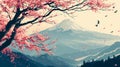 Mt. Fuji with cherry blossom. Japan background. illustration. Generative AI Royalty Free Stock Photo