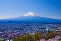 Mt. Fuji With Cherry Blossom (Sakura )in Spring, Fujiyoshida, Japan Royalty Free Stock Photo
