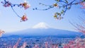 Mt. Fuji With Cherry Blossom (Sakura )in Spring, Fujiyoshida, Japan Royalty Free Stock Photo