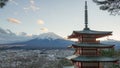 Mt. Fuji and Chureito pagoda at dusk
