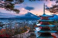 Mt. Fuji with Chureito Pagoda at night Royalty Free Stock Photo