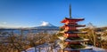 Mt. Fuji with Chureito Pagoda in Winter, Fujiyoshida, Japan Royalty Free Stock Photo