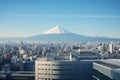 Mt Fuji and cityscape of Fujiyoshida, Japan, Tokyo Shinjuku building and Mt. Fuji at Behind, AI Generated