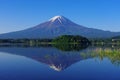 Mt. Fuji with clear blue sky from Oishi Park in Lake Kawaguchi Japan Royalty Free Stock Photo