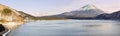 Mt Fuji (Fujisan) from Lake Motosuko - panorama landscape Royalty Free Stock Photo