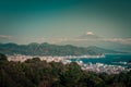 Mt. Fuji with Japan industry zone at sunset Shizuoka prefecture, Japan Royalty Free Stock Photo