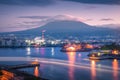 Mt. Fuji with Japan industry zone at sunset Shizuoka prefecture, Japan