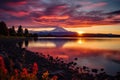 Mt Fuji at Kawaguchiko lake at sunset, Japan, Picturesque sunset over Tongariro river and lake Taupo, AI Generated Royalty Free Stock Photo