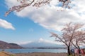 Mt fuji and Lake in cherry blossom sakura season