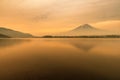 Mt. Fuji at Lake Kawaguchi during sunrise in Japan. Royalty Free Stock Photo