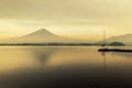 Mt. Fuji at Lake Kawaguchi during sunrise in Japan. Royalty Free Stock Photo