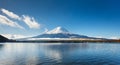 Mt Fuji with lake and Train Beautiful nature Landscape.