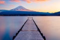 Mt. Fuji with a leading dock in Lake Kawaguchi, Japan