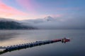 Mt. Fuji over Lake Kawaguchi, Japan with Fog Rolling In Royalty Free Stock Photo