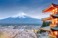 Mt. Fuji and Pagoda from Fujiyoshida, Japan During Spring Season Royalty Free Stock Photo