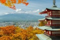 Mt. Fuji and red pagoda with autumn colors in Japan, Japan aut Royalty Free Stock Photo