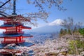 Mt. Fuji with red pagoda in autumn, Fujiyoshida, Japan Royalty Free Stock Photo