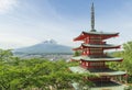 Mt. Fuji with red pagoda in Spring, Fujiyoshida, Japan Royalty Free Stock Photo