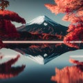 Mt. Fuji reflected in the lake at autumn season, Japan