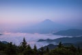 Mt.Fuji with sea of mist above Kawaguchiko lake Royalty Free Stock Photo