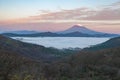 Mt.fuji and sea of mist above lake ashi