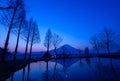 Mt.Fuji and a small pond at dawn