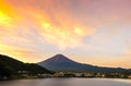 Mt. Fuji sunset in autumn at Lake Kawaguchiko, Yamanashi, Japan