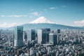 Mt Fuji and Tokyo cityscape with skyscrapers, Japan, Tokyo Shinjuku building and Mt. Fuji at Behind, AI Generated