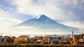 Mt. Fuji view from kawaguchi-ko lake village in autumn season, J Royalty Free Stock Photo
