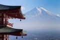 Mt. Fuji viewed from behind red Chureito Pagoda Royalty Free Stock Photo