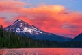 Mt. Hood and Lost Lake, Oregon at sunset. Royalty Free Stock Photo