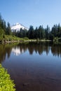 Mt Hood National Forest at Mirror Lake on a calm, sunny cloudless day, with a view of Mt. Hood - Oregon in the Pacific Northwest