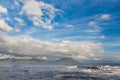 Mt. Kaimon volcano and beautiful cloudscape and ocean in Kagoshima, Japan Royalty Free Stock Photo