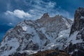 Mt. Kumbhakarna seen from Jannu Base Camp in the Himalayas of Taplejung, Nepal during KBC Trek