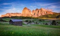 Mt.Langkofel at sunset, Seiser Alm, Dolomites, Italy Royalty Free Stock Photo