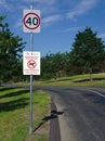 Speed limit 40 kilometers per hour and Dogs prohibited sign Royalty Free Stock Photo