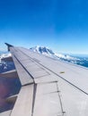 Airplane wing view of Mt Rainer Washington Royalty Free Stock Photo