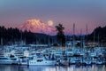 Mt. Rainier Gig Harbor Washington Moon Rise Royalty Free Stock Photo