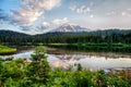 Mt Rainier and Reflection Lake at sunrise Royalty Free Stock Photo