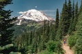 Mt Rainier towering over the Naches Peak Loop Trail in Mt. Rainier National Park