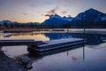 Mt. Rundle reflection in sunrise light at Vermilion lakes in Banff, Canada