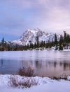 Mt Shuksan at frozen Picture Lake. Royalty Free Stock Photo