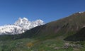 Mt. Ushba and Village Mulakhi. Svaneti. Georgia. Royalty Free Stock Photo