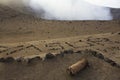 Mt Yasur, Tanna Island, Vanuatu is spelt out in stones on the walk to the smoking summit