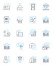 Mtary institutions linear icons set. University, College, Academy, Institution, School, Conservatory, Seminary line