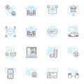 Mtary institutions linear icons set. University, College, Academy, Institution, School, Conservatory, Seminary line